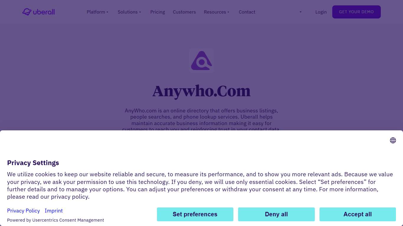 Get listed on AnyWho | Uberall